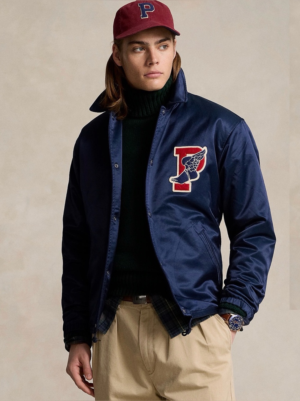 NWT Polo Ralph Lauren Men's Navy P-Wing Sateen Coach's Jacket SMALL